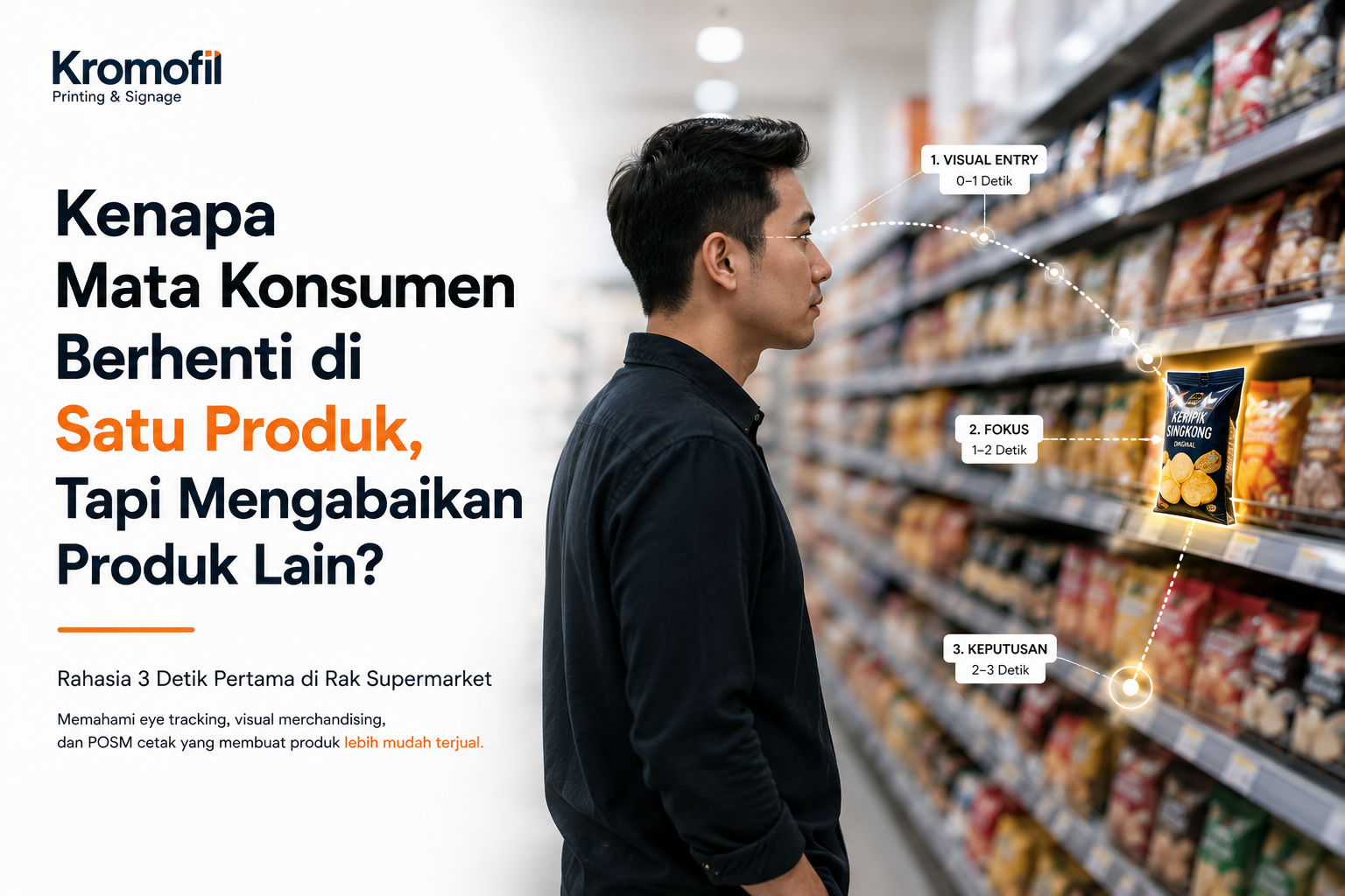 visual merchandising rak supermarket, posm display efektif, cara mata konsumen membaca rak artc